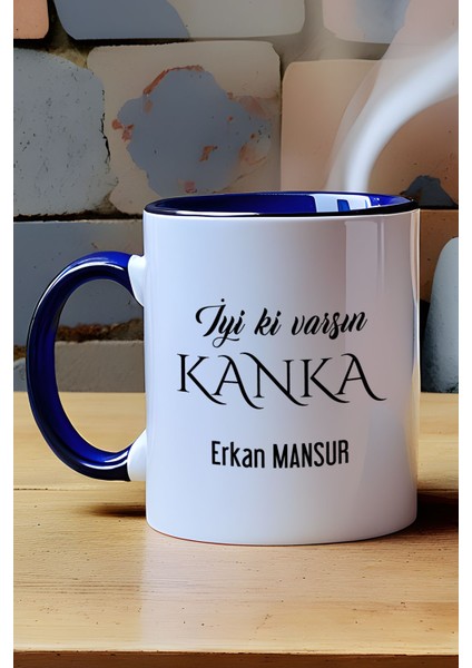 Kişiye Özel Iyi Ki Varsın Kanka Kupa Bardak Lacivert Arkadaşa Hediye