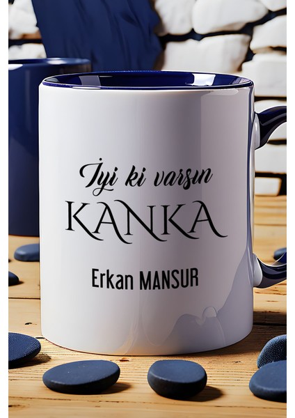 Kişiye Özel Iyi Ki Varsın Kanka Kupa Bardak Lacivert Arkadaşa Hediye