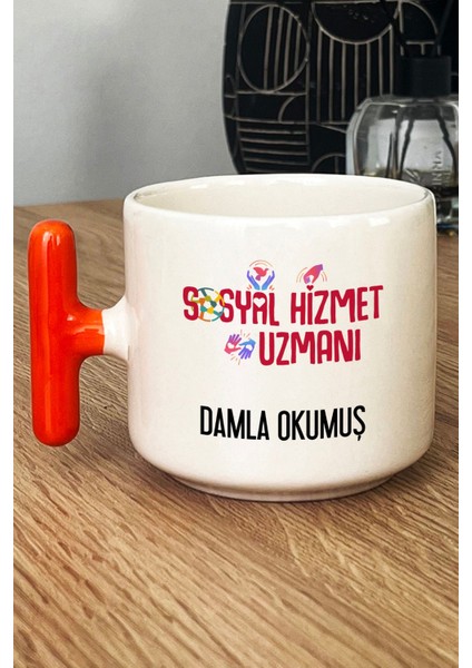 Kişiye Özel Sosyal Hizmet Uzmanı Kupa Bardak T Kulplu Turuncu