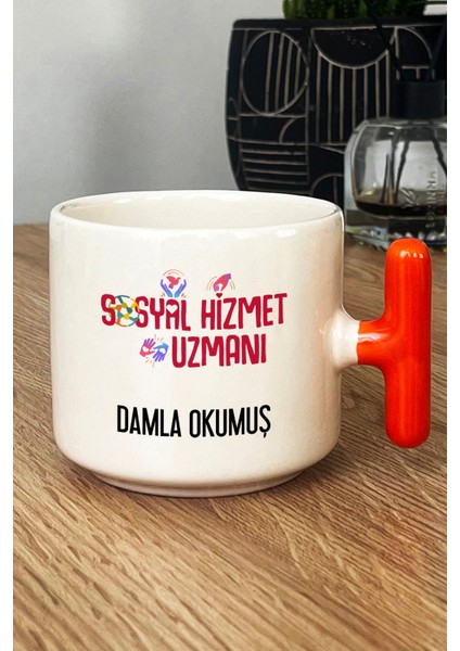 Kişiye Özel Sosyal Hizmet Uzmanı Kupa Bardak T Kulplu Turuncu