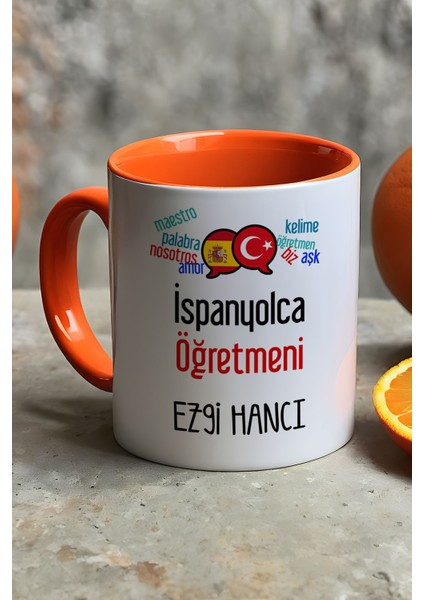 Kişiye Özel Ispanyolca Öğretmeni -2- Kupa Bardak Turuncu Öğretmenler Günü Hediyesi fiyatları