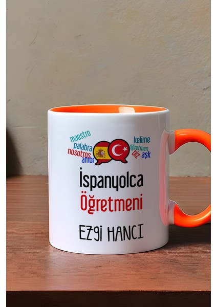 Kişiye Özel Ispanyolca Öğretmeni -2- Kupa Bardak Turuncu Öğretmenler Günü Hediyesi modelleri