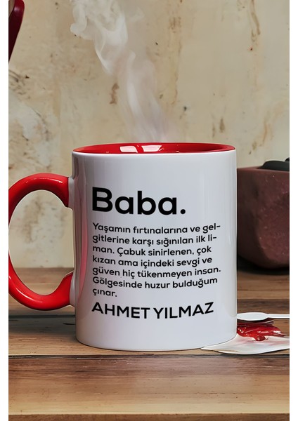 Kişiye Özel Baba Kupa Bardak Kırmızı Isme Özel Babalar Günü Hediyesi