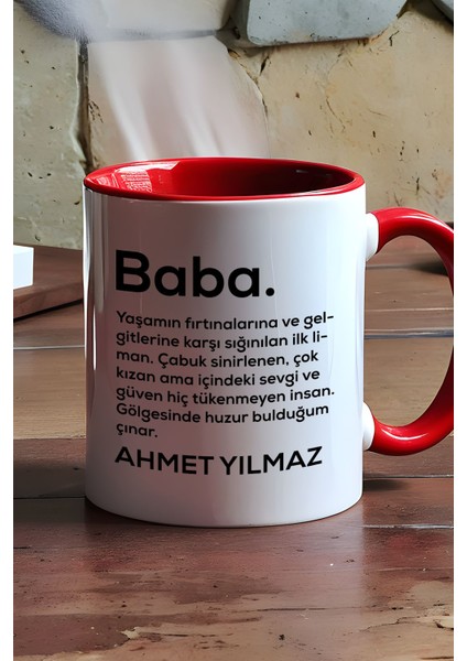 Kişiye Özel Baba Kupa Bardak Kırmızı Isme Özel Babalar Günü Hediyesi modelleri