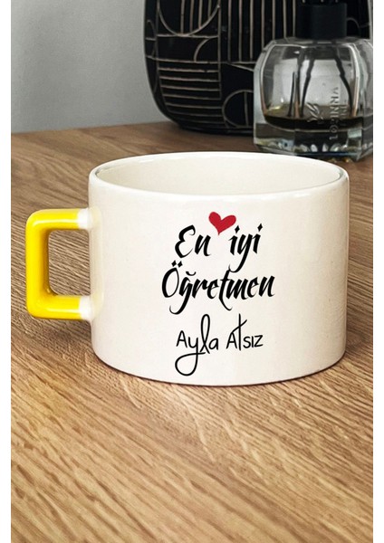 Kişiye Özel En Iyi Öğretmen Lüks Fincan Sarı Öğretmenler Günü Hediyesi