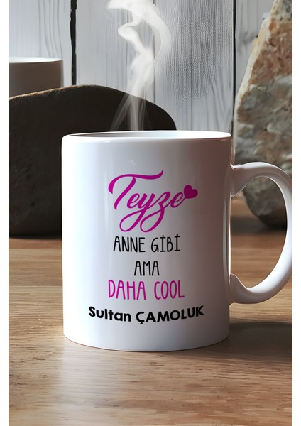 Kişiye Özel Teyze Daha Cool Kupa Bardak Beyaz Anneler Günü Hediyesi