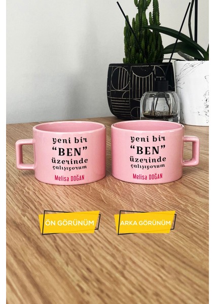 Kişiye Özel Yeni Bir Ben Pastel Fincan Pembe Motto Arkadaşa Kardeşe Hediye modelleri