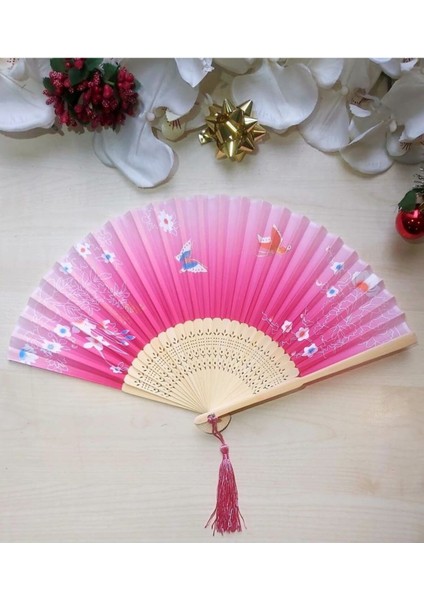 -Pembe Desenli Şık Yelpaze