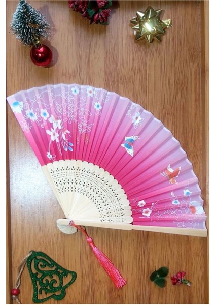 -Pembe Desenli Şık Yelpaze