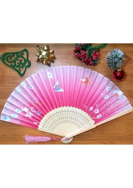 -Pembe Desenli Şık Yelpaze