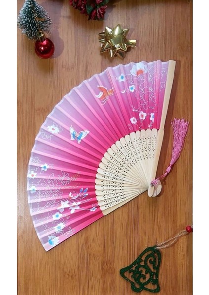 -Pembe Desenli Şık Yelpaze