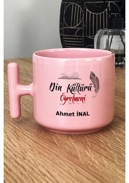 Kişiye Özel Din Kültürü Öğretmeni Pastel T Kulplu Kupa Bardak Pembe Öğretmenler Günü Hediyesi