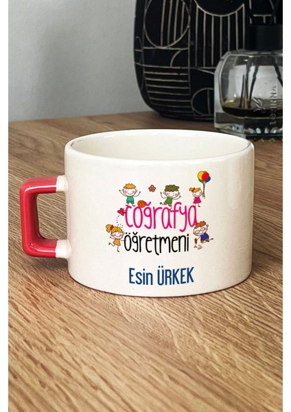 Kişiye Özel Coğrafya Öğretmeni Lüks Fincan Turuncu Öğretmenler Günü Hediyesi