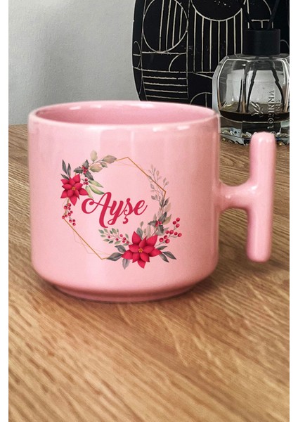 Kişiye Özel Çiçekli Isme Özel Pastel T Kulplu Kupa Bardak Pembe Doğum Günü Hediyesi fiyatları