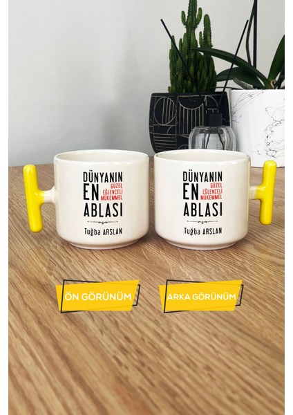Kişiye Özel Abla Kupa Bardak T Kulplu Sarı Ablaya Doğum Günü Hediyesi modelleri