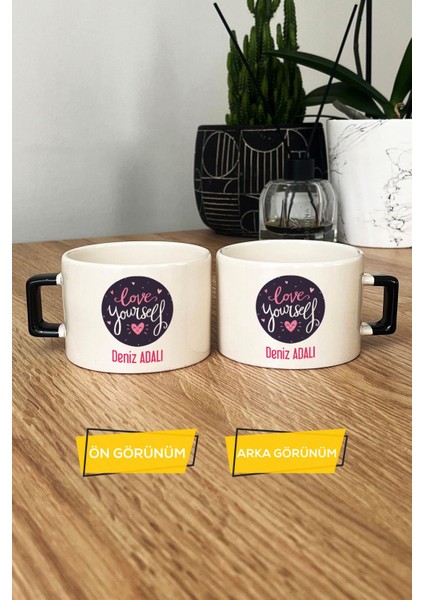 Kişiye Özel Love Your Self Lüks Fincan Siyah Motto Arkadaşa Hediye modelleri