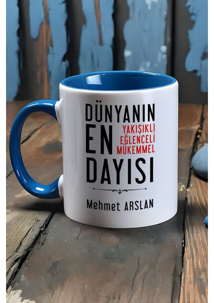 Kişiye Özel Dayı Kupa Bardak Mavi Dayıya Doğum Günü Hediyesi