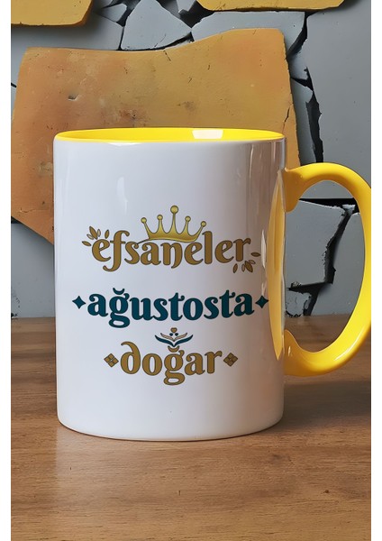 Efsaneler Ağustosta Doğar Kupa Bardak Sarı Aslan Burcu Doğum Günü Hediyesi