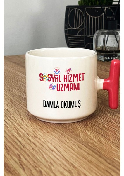 Kişiye Özel Sosyal Hizmet Uzmanı Kupa Bardak T Kulplu Pembe