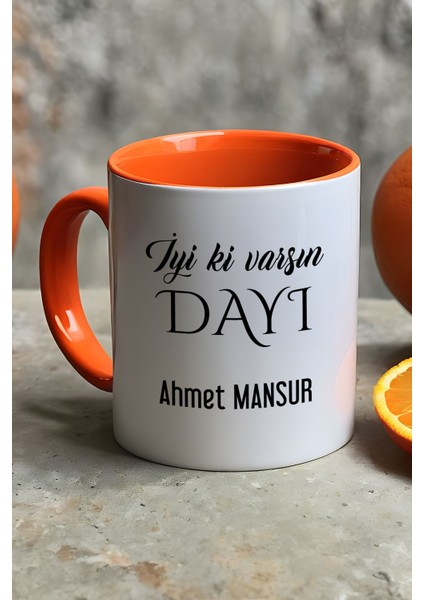 Kişiye Özel Iyi Ki Varsın Dayı Kupa Bardak Turuncu Doğum Günü Hediyesi fiyatları