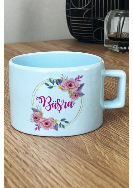 Kişiye Özel Çiçekli Isim Yazan Pastel Fincan Mavi Arkadaşa Doğum Günü Hediyesi fiyatları