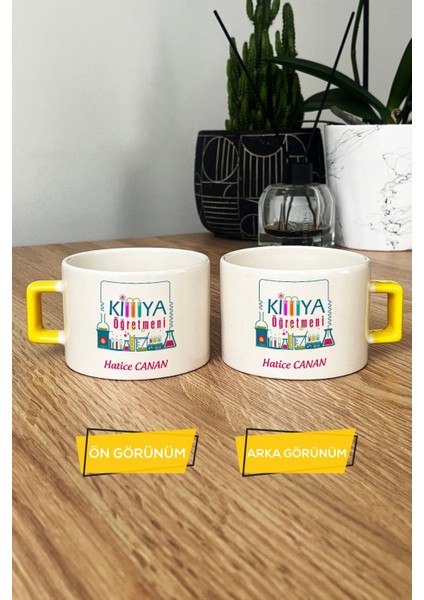 Kişiye Özel Kimya Öğretmeni -2- Lüks Fincan Sarı Öğretmenler Günü Hediyesi