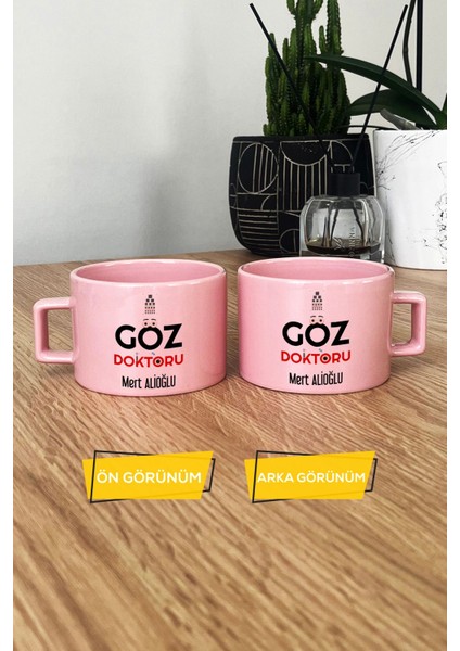 Kişiye Özel Göz Doktoru Pastel Fincan Pembe Isme Özel Tıp Bayramı Hediyeleri