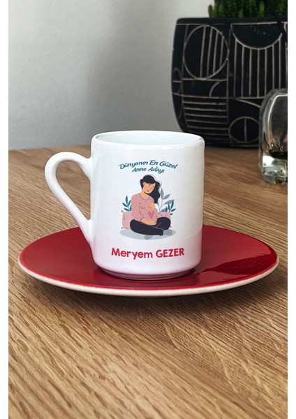 Kişiye Özel Hamile Anne Adayı Türk Kahvesi Fincanı Kırmızı Anneler Günü Hediyesi