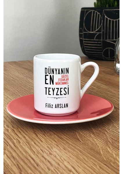 Kişiye Özel Teyzeye Hediye Türk Kahvesi Fincanı Pembe Teyzeye Doğum Günü Hediyesi