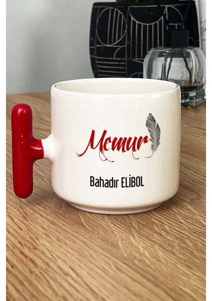 Kişiye Özel Memur Kupa Bardak T Kulplu Kırmızı