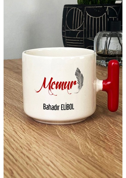 Kişiye Özel Memur Kupa Bardak T Kulplu Kırmızı