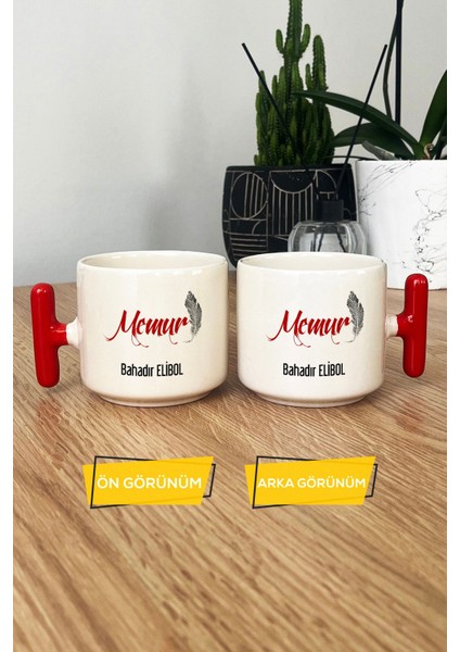 Kişiye Özel Memur Kupa Bardak T Kulplu Kırmızı