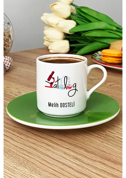 Kişiye Özel Patolog Türk Kahvesi Fincanı Yeşil Isme Özel Tıp Bayramı Hediyeleri