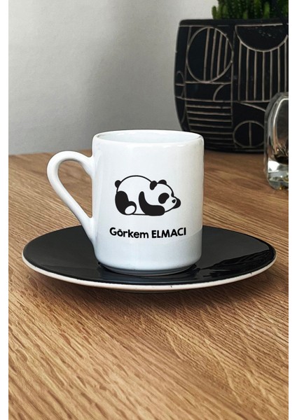 Kişiye Özel Uykucu Panda Türk Kahvesi Fincanı Siyah Arkadaşa Doğum Günü Hediyesi