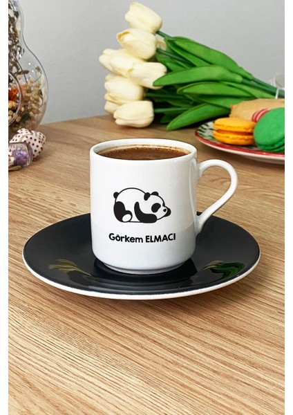 Kişiye Özel Uykucu Panda Türk Kahvesi Fincanı Siyah Arkadaşa Doğum Günü Hediyesi modelleri