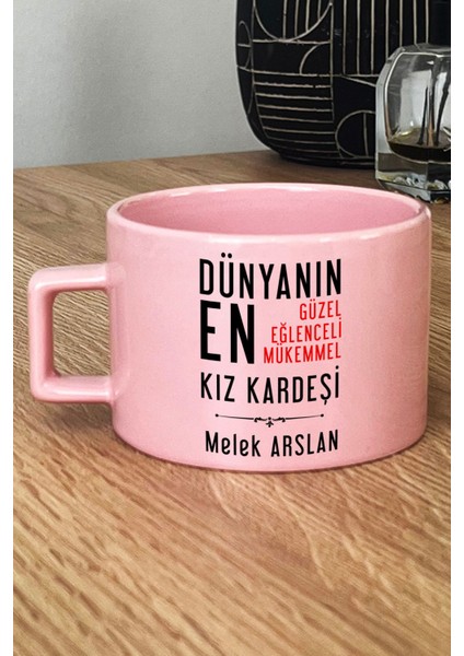 Kişiye Özel Kız Kardeş Pastel Fincan Pembe Kız Kardeşe Doğum Günü Hediyesi