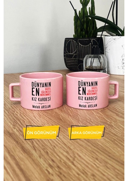 Kişiye Özel Kız Kardeş Pastel Fincan Pembe Kız Kardeşe Doğum Günü Hediyesi modelleri