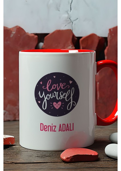 Kişiye Özel Love Your Self Kupa Bardak Kırmızı Motto Arkadaşa Hediye fiyatları