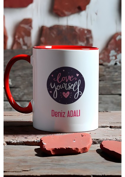Kişiye Özel Love Your Self Kupa Bardak Kırmızı Motto Arkadaşa Hediye fırsatları