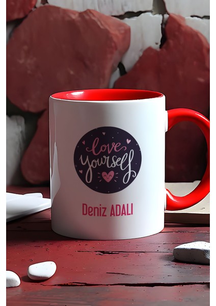 Kişiye Özel Love Your Self Kupa Bardak Kırmızı Motto Arkadaşa Hediye indirimleri