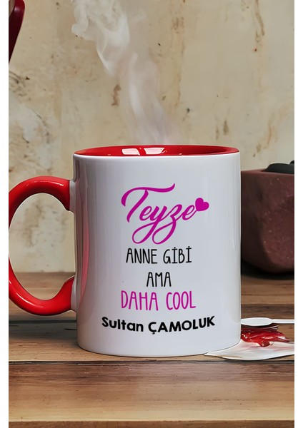 Kişiye Özel Teyze Daha Cool Kupa Bardak Kırmızı Anneler Günü Hediyesi