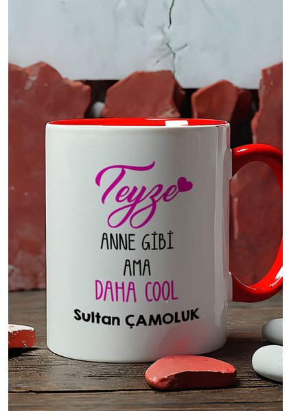 Kişiye Özel Teyze Daha Cool Kupa Bardak Kırmızı Anneler Günü Hediyesi
