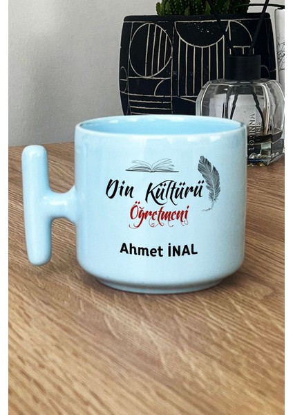 Kişiye Özel Din Kültürü Öğretmeni Pastel T Kulplu Kupa Bardak Mavi Öğretmenler Günü Hediyesi