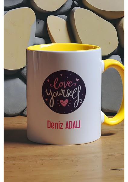 Kişiye Özel Love Your Self Kupa Bardak Sarı Motto Arkadaşa Hediye fiyatları