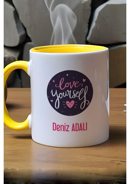 Kişiye Özel Love Your Self Kupa Bardak Sarı Motto Arkadaşa Hediye indirimleri