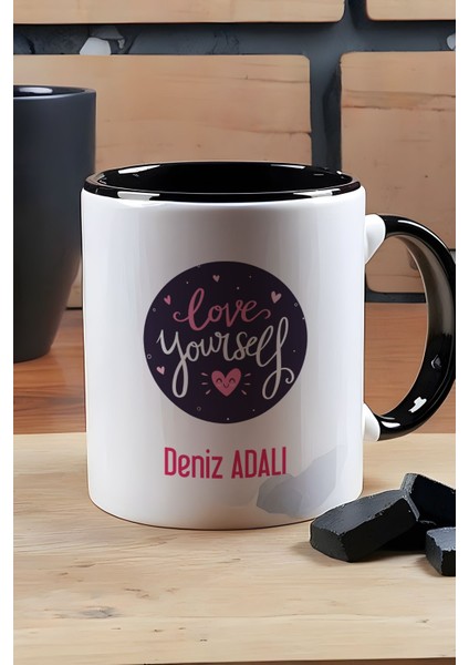 Kişiye Özel Love Your Self Kupa Bardak Siyah Motto Arkadaşa Hediye modelleri