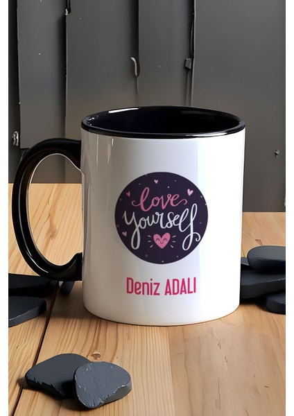 Kişiye Özel Love Your Self Kupa Bardak Siyah Motto Arkadaşa Hediye fırsatları