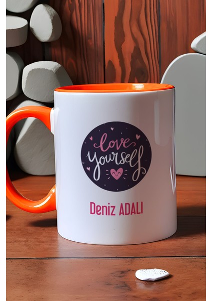 Kişiye Özel Love Your Self Kupa Bardak Turuncu Motto Arkadaşa Hediye indirimleri
