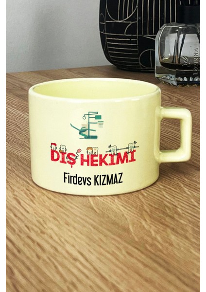 Kişiye Özel Diş Hekimi Pastel Fincan Sarı Diş Hekimleri Günü Hediyesi