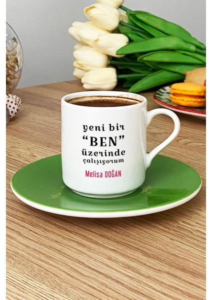 Kişiye Özel Yeni Bir Ben Türk Kahvesi Fincanı Yeşil Motto Arkadaşa Kardeşe Hediye